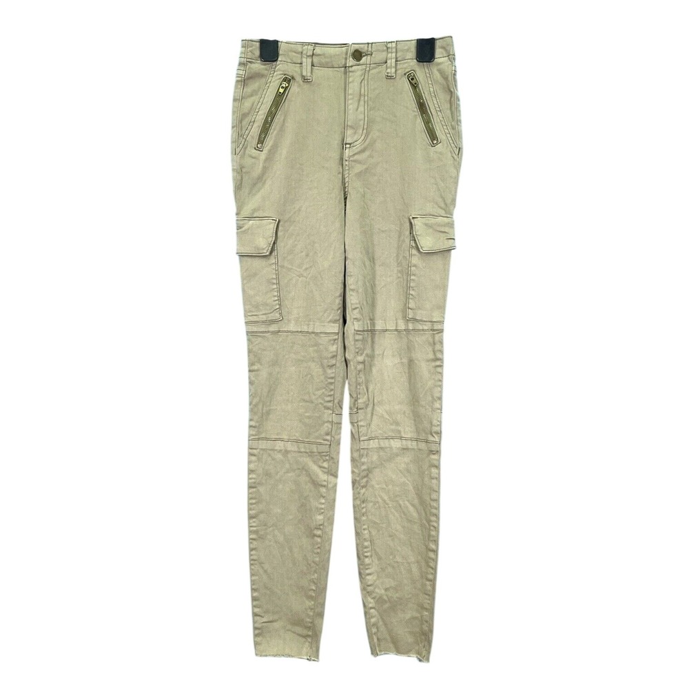 VELVET HEART Maddox MID-RISE SKINNY Khaki STRETCH TWILL Cut Hem CARGO PANTS 25
